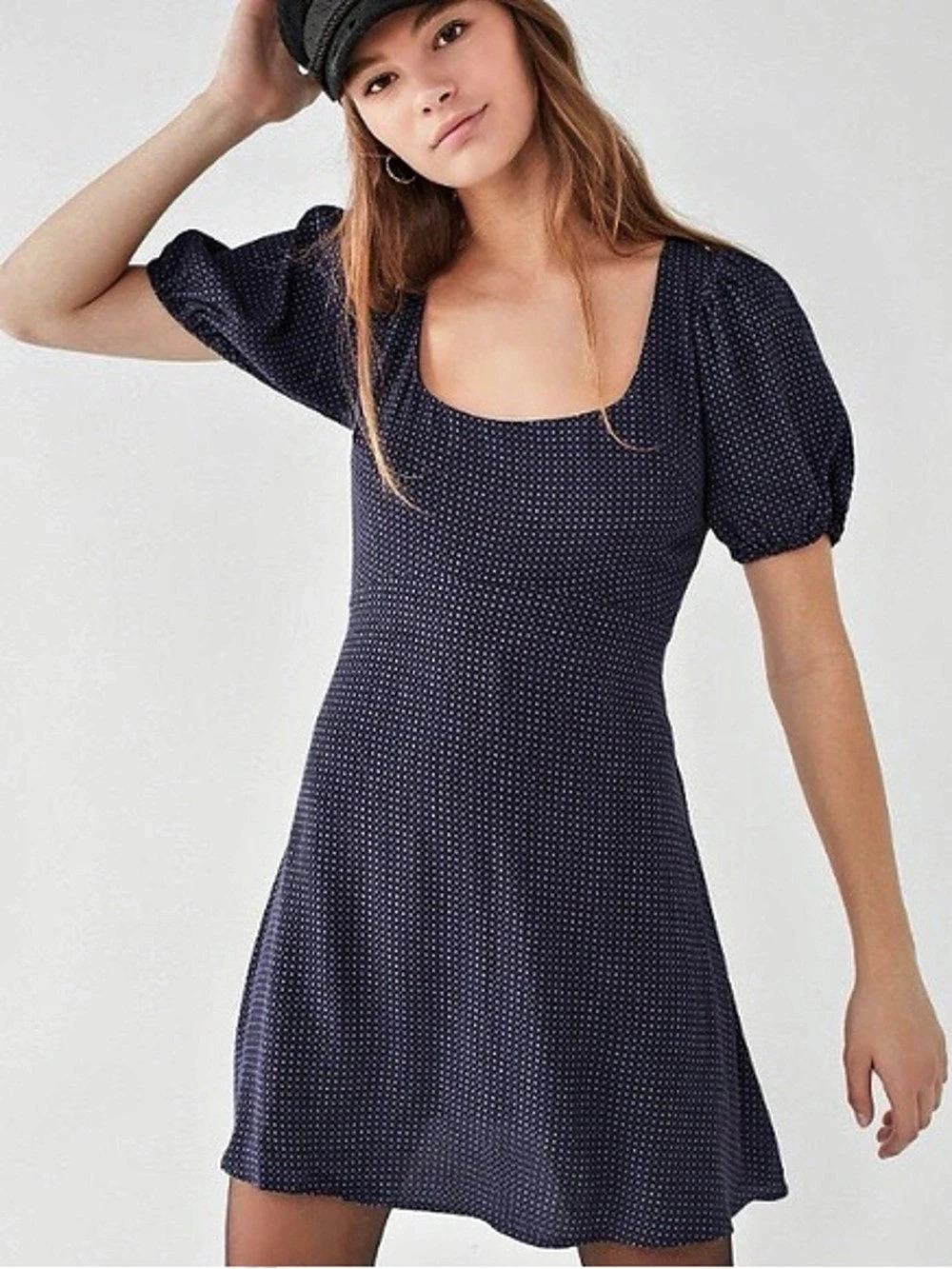 Urban Outfitters Mini Dress Navy Blue & White Dots Whimsigoth Medium